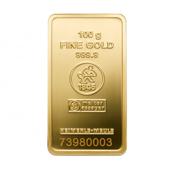 Investicna zlata tehla 100 g razena Heimerle+Meule 87892606