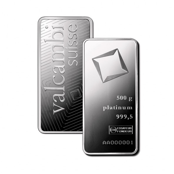 Investičná platinová tehla 500 g razená Valcambi 80154