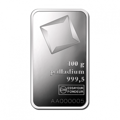 Investičná palladium tehla 100 g razená Valcambi 80103