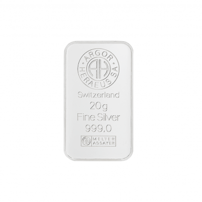 Investičná strieborná tehla 20 g razená Argor Heraeus 80002