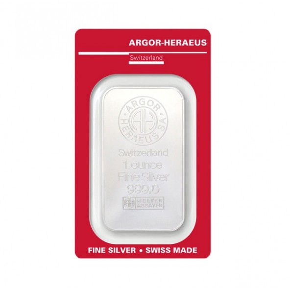 Investičná strieborná tehla 1 oz razená Argor Heraeus 80003 (2)