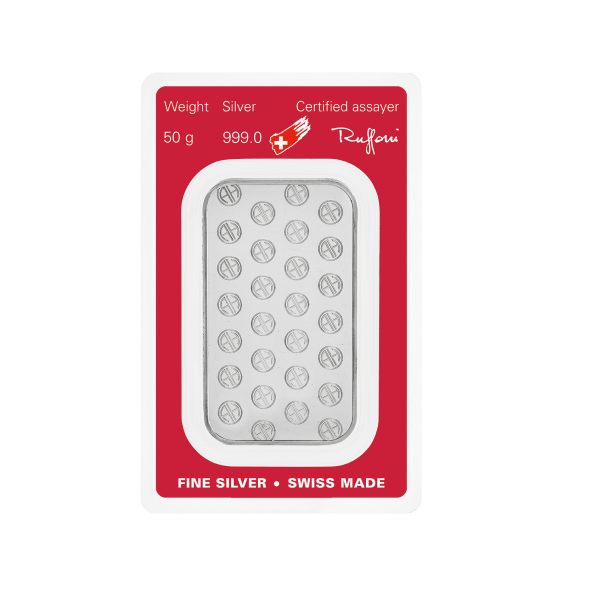 Investičná strieborná tehla 50 g razená Argor Heraeus 80004 (3)