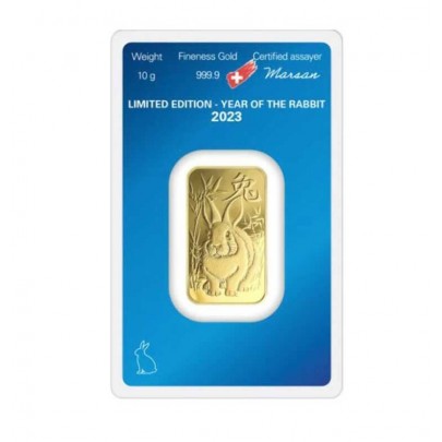 Investičná zlatá tehla 10 g razená Argor Heraeus lunar Zajac