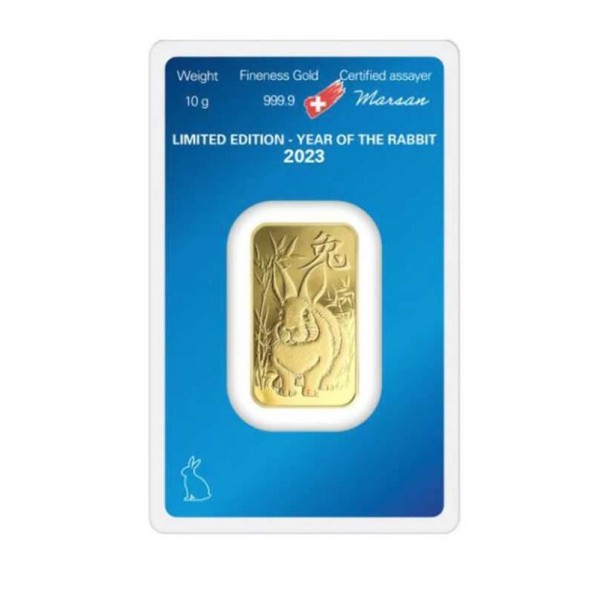 Investičná zlatá tehla 10 g razená Argor Heraeus lunar Zajac