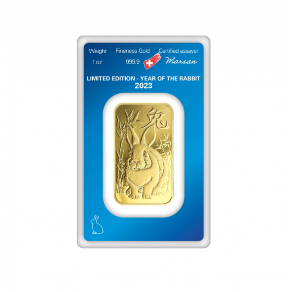 Investičná zlatá tehla 1oz razená Argor Heraeus lunar Zajac 1