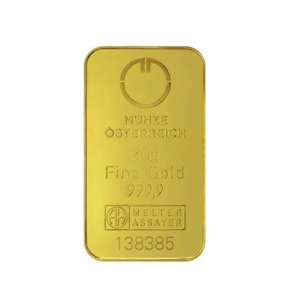 Investičná zlatá tehla 20 g razená Münze Österreich 86100020