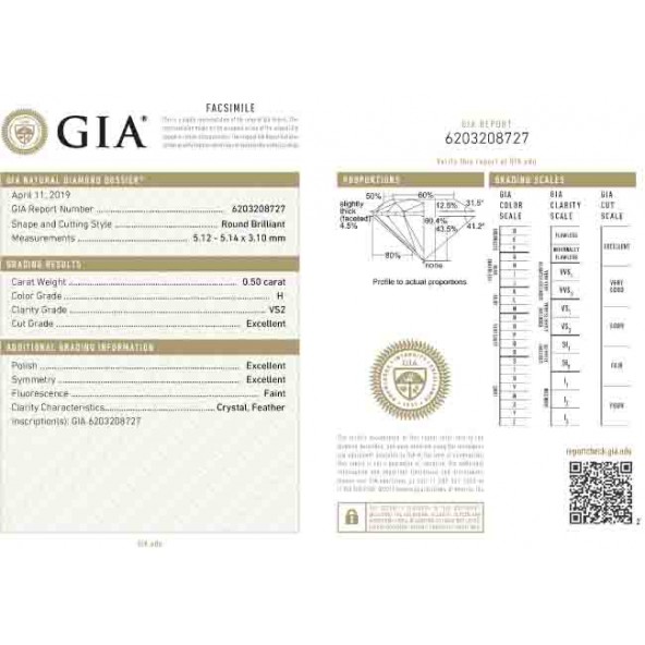 Certifikat GIA pre prirodny investicny diamant, cistota VS2 farba H 4842440054H