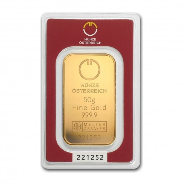 Investičná zlatá tehla 50 g razená Münze Österreich 86100050 (5)