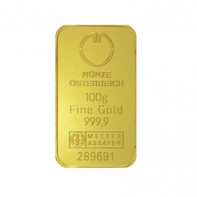 Investičná zlatá tehla 100 g razená Münze Österreich 86100100