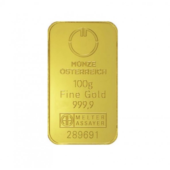 Investičná zlatá tehla 100 g razená Münze Österreich 86100100