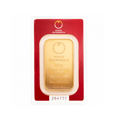 Investičná zlatá tehla 100 g razená Münze Österreich 86100100 2