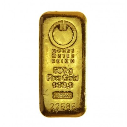 Investičná zlatá tehla 500 g liata Münze Österreich 86100500