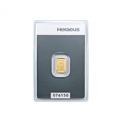 Investičná zlatá tehla 1 g razená Heraeus 87892001 2