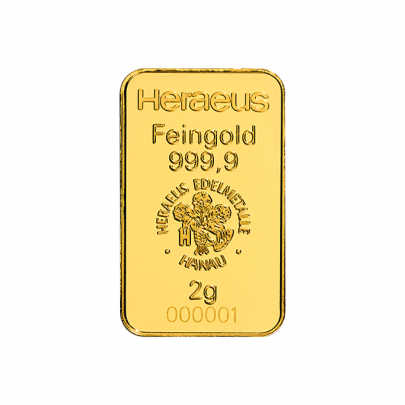 Investičná zlatá tehla 2 g razená Heraeus 5087286