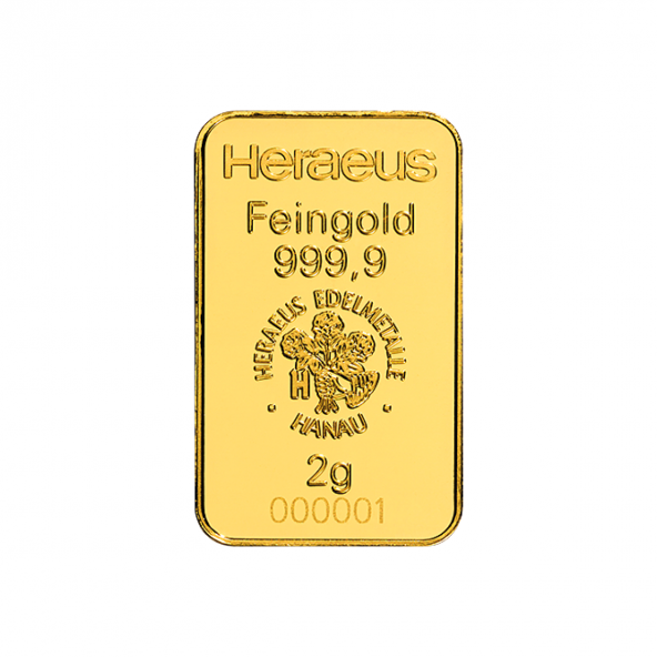 Investičná zlatá tehla 2 g razená Heraeus 5087286
