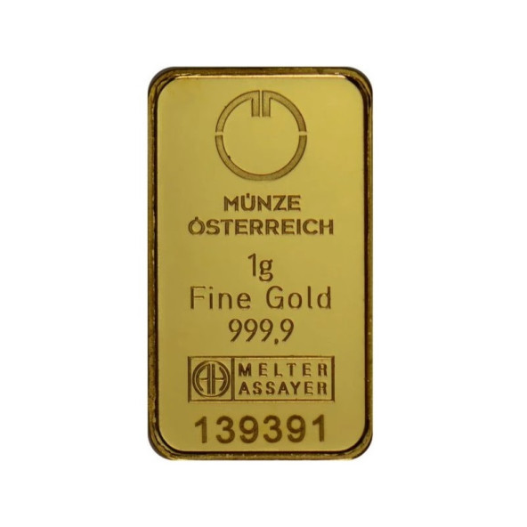 Investičná zlatá tehla 1 g razená Kinegram Münze Österreich 86100001