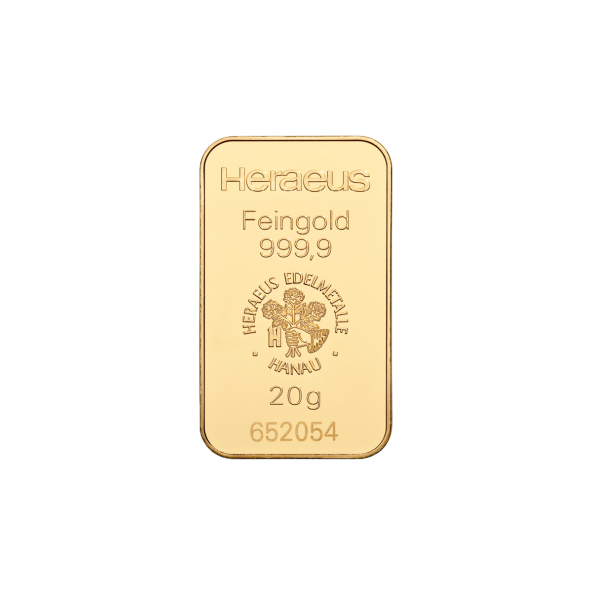 Investičná zlatá tehla 20 g razená Heraeus 87892020