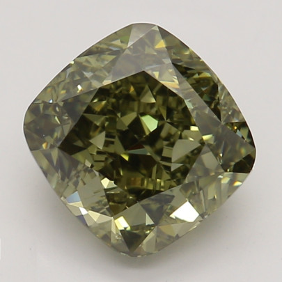 Farebný diamant cushion, fancy dark sivo-zelenkasto žltý, GIA 5845060205 Y9 2