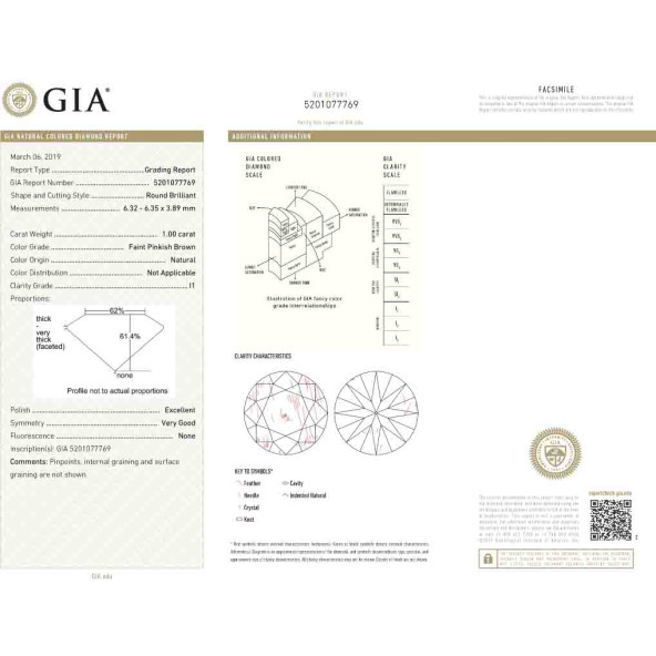 Certifikat GIA pre prirodny farebny diamant okrúhly briliant slabo ružovohnedý 1 1829240081T1