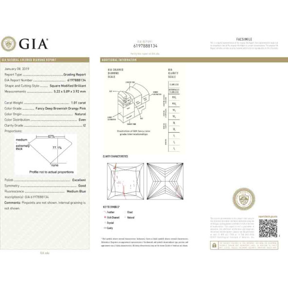 Certifikat GIA pre prirodny farebny diamant princess fancy deep hlboká nahnedlo oranžovo ružový 1 4828890004R8