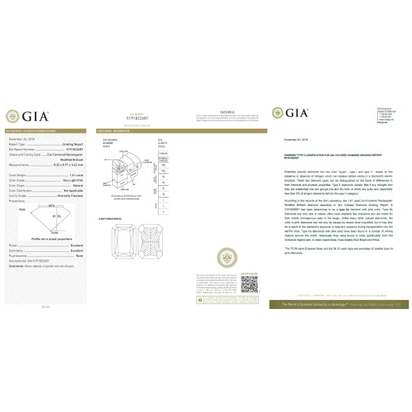 Certifikat GIA pre prirodny farebny diamant radiant very light veľmi svetloružový 1 6828830696R2