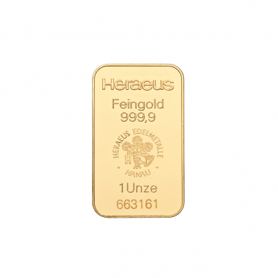 Investičná zlatá tehla 1oz razena Heraeus 87892031