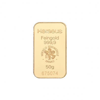 Investičná zlatá tehla 50 g razena Heraeus 87892050