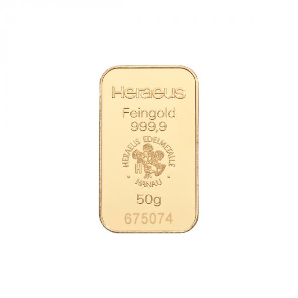 Investičná zlatá tehla 50 g razena Heraeus 87892050