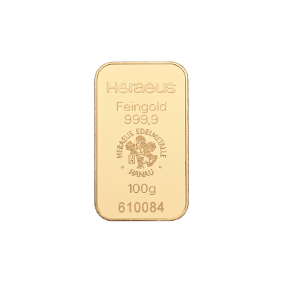 Investičná zlatá tehla 100 g razena Heraeus 87892100