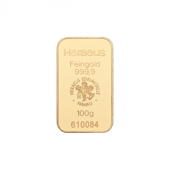 Investičná zlatá tehla 100 g razena Heraeus 87892100