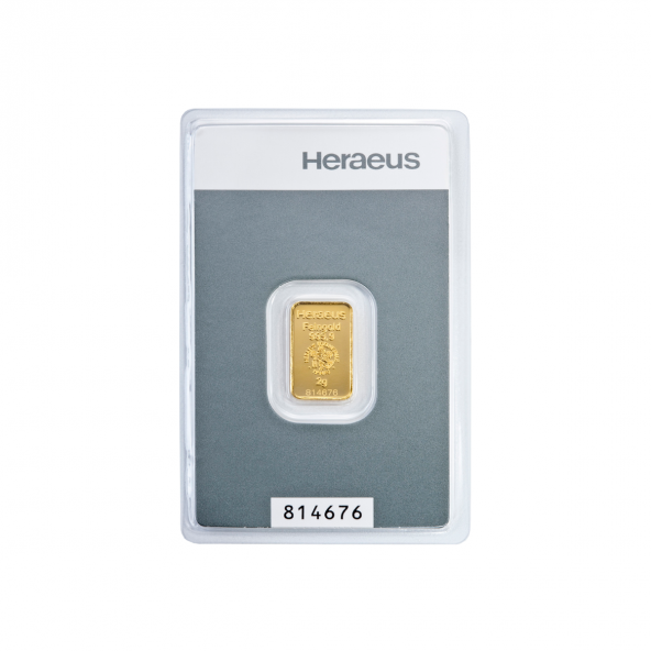 Investičná zlatá tehla 2 g razená Kinebar Heraeus 87892702 (2)