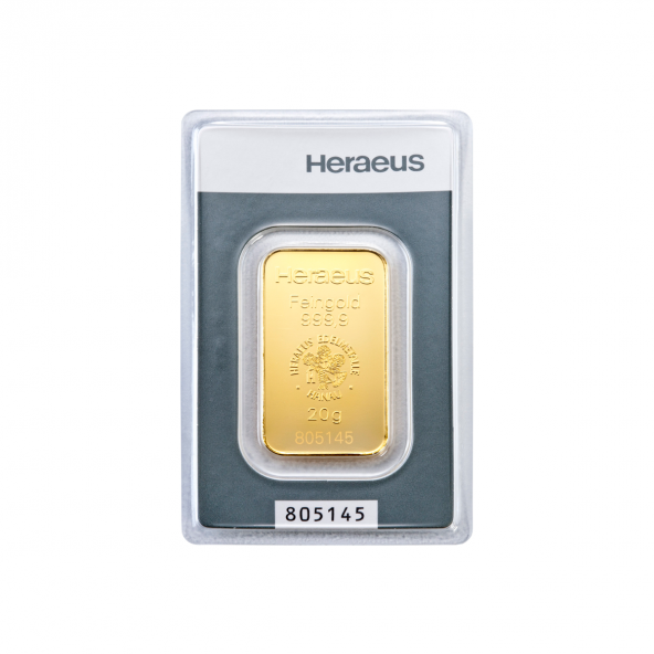 Investičná zlatá tehla 20 g razená Kinebar Heraeus 87892720 (2)