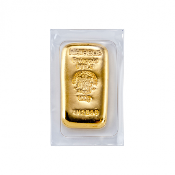 Investičná zlatá tehla 100 g liata Heraeus 87892101