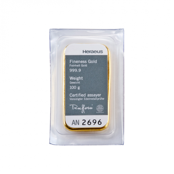 Investičná zlatá tehla 100 g liata Heraeus 87892101 (2)