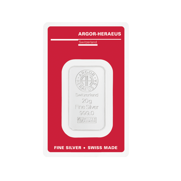 Investičná strieborná tehla 20 g razená Argor Heraeus 80002 (2)