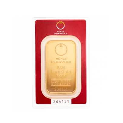 Investičná zlatá tehla 100 g razená Münze Österreich 86100100 2