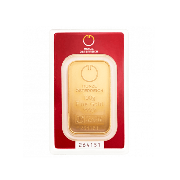 Investičná zlatá tehla 100 g razená Münze Österreich 86100100 (2)
