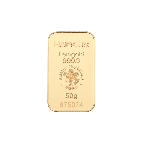 Investičná zlatá tehla 50 g razena Heraeus 87892050