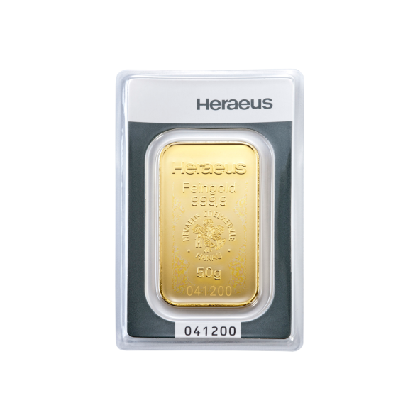 Investičná zlatá tehla 50 g razena Heraeus 87892050 (2)