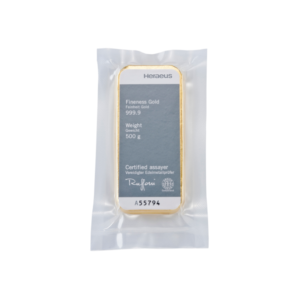Investičná zlatá tehla 500 g liata Heraeus 87892500 (3)