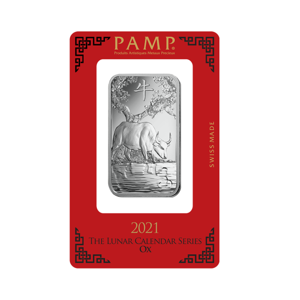 Investičná strieborná tehla 1 oz razená Pamp Lunar Byvol ZAGFS00123 (3)