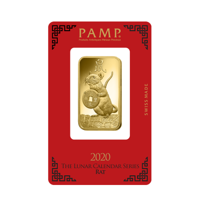 Investičná zlatá tehla 1 oz razená Pamp Lunar Potkan ZAUFS00564 2