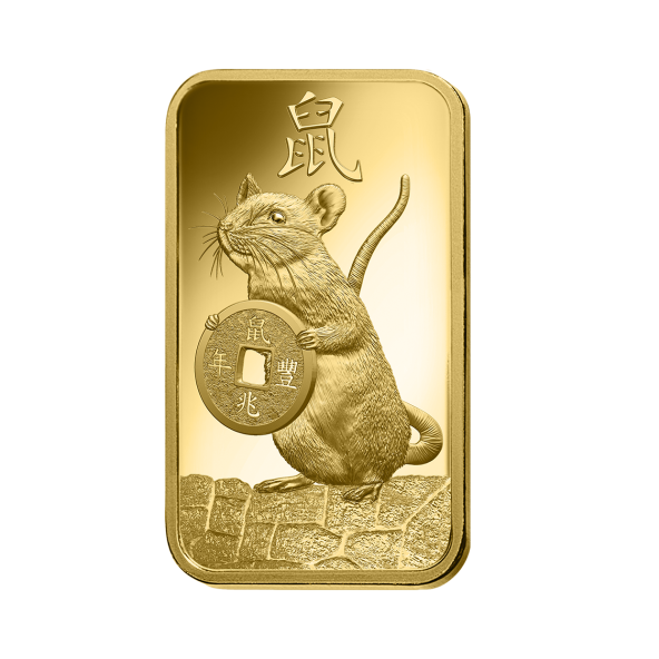 Investičná zlatá tehla 1 oz razená Pamp Lunar Potkan ZAUFS00564 (2)