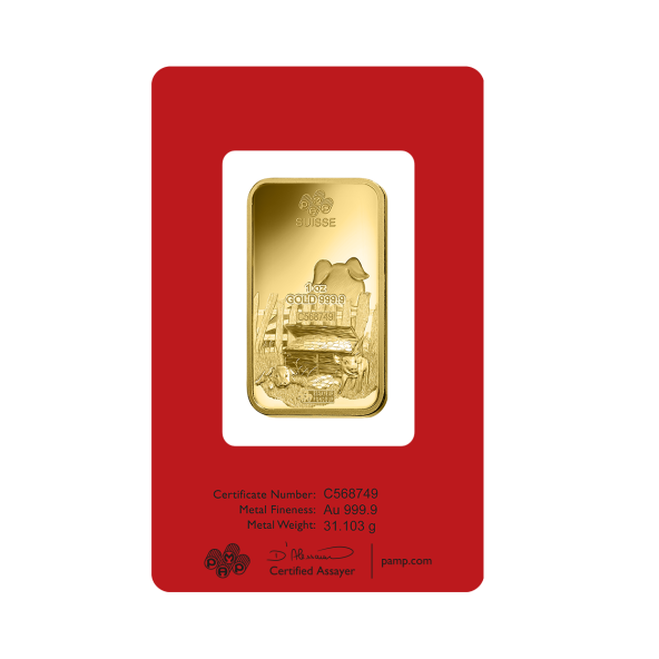 Investičná zlatá tehla 1 oz razená Pamp Lunar Prasa ZAUFS00546 (4)
