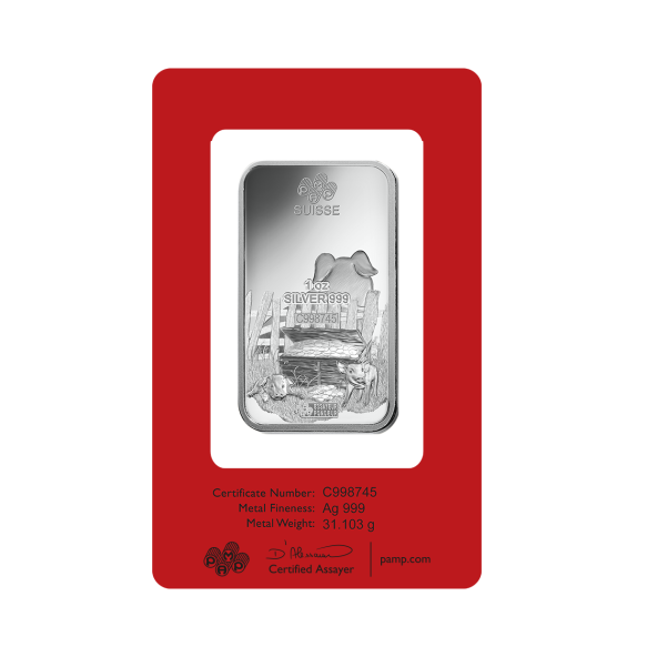 Investičná strieborná tehla 1 oz razená Pamp Lunar Prasa ZAGFS00117 (4)