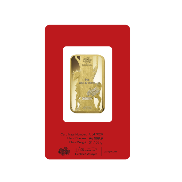Investičná zlatá tehla 1 oz razená Pamp Lunar Kôň AU00RI022SE08 (4)