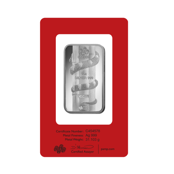Investičná strieborná tehla 1 oz razená Pamp Lunar Had AG00RI022SD23 (3)