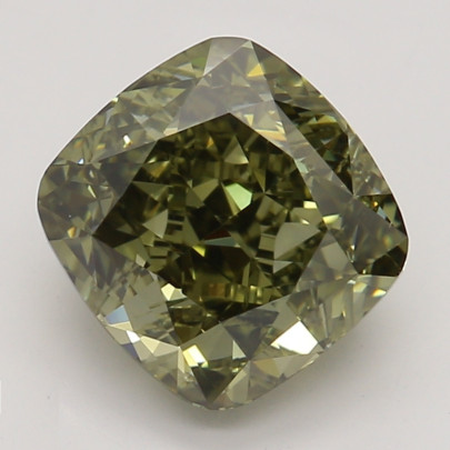 Farebný diamant cushion, fancy dark sivo-zelenkasto žltý, GIA 5845060205 Y9