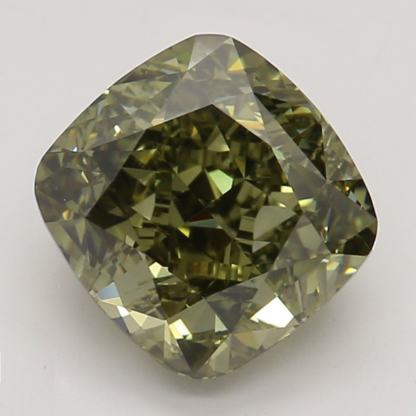 Farebný diamant cushion, fancy dark sivo-zelenkasto žltý, GIA 5845060205 Y9