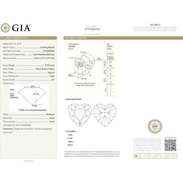 Certifikat GIA pre prirodny farebny diamant srdce fancy hnedožltý 0 1826470210Y5